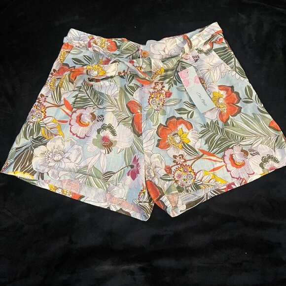 Eva Rose Pants - Eva Rose Tropical Floral Tie Waist Shorts NWT Large